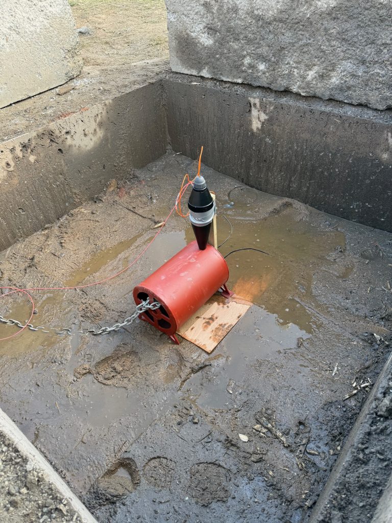 Disruptor set up on a target in a training pit