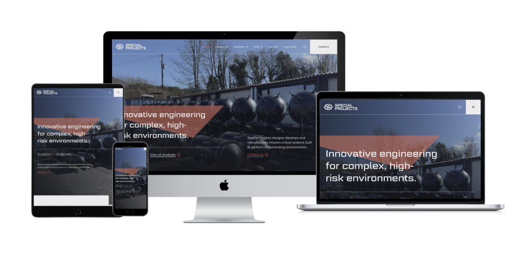 The new Special Projects website shown on desktop, laptop, tablet and phone